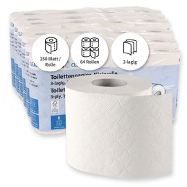 Toilettenpapier, Kleinrolle, 3-lagig | 8 X 8 Rollen | Zellulose